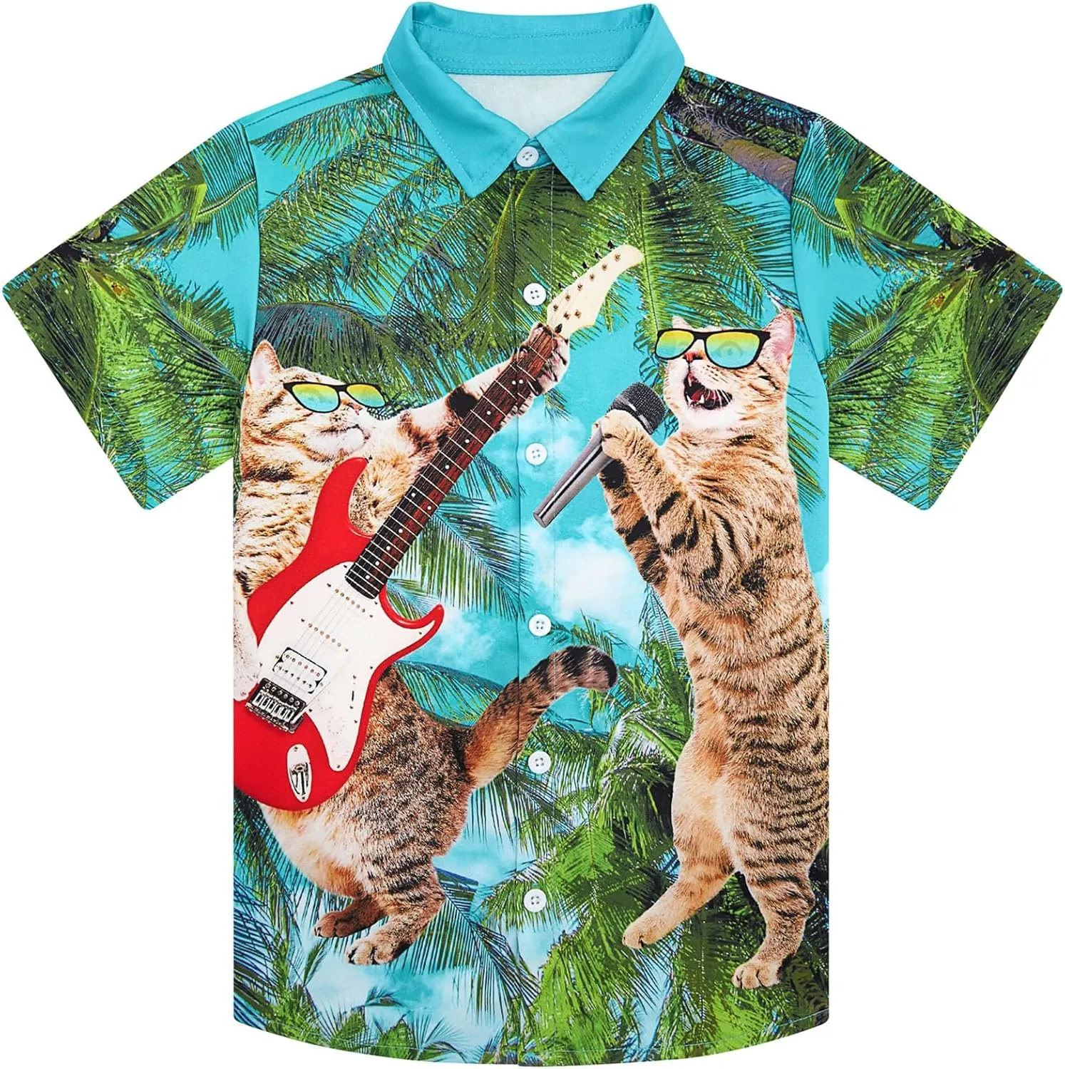 uideazone Boys Hawaiian Shirts Novelty Printed Funky Short Sleeve Button Down Shirt Kids Aloha Luau Shirt 7-14T