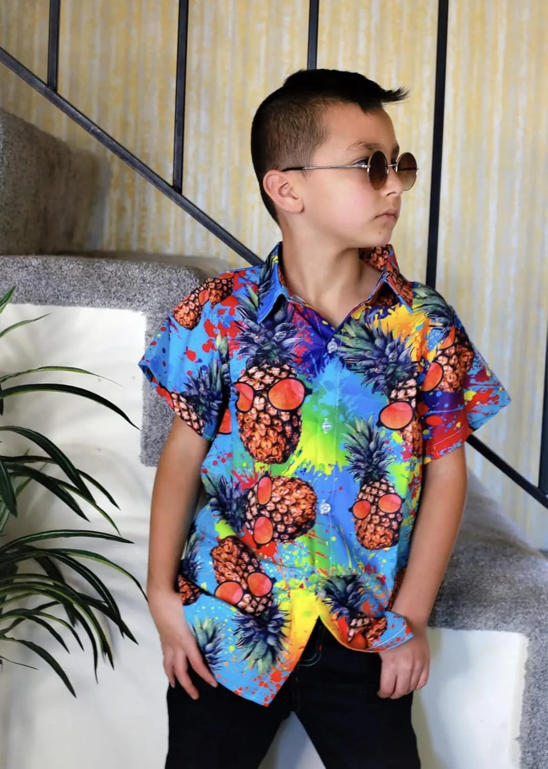 uideazone Boys Hawaiian Shirts Novelty Printed Funky Short Sleeve Button Down Shirt Kids Aloha Luau Shirt 7-14T