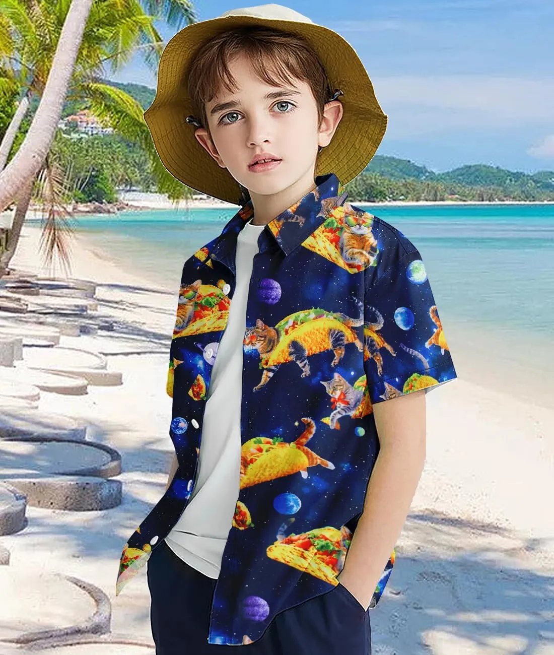 uideazone Boys Hawaiian Shirts Novelty Printed Funky Short Sleeve Button Down Shirt Kids Aloha Luau Shirt 7-14T