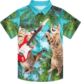 uideazone Boys Hawaiian Shirts Novelty Printed Funky Short Sleeve Button Down Shirt Kids Aloha Luau Shirt 7-14T