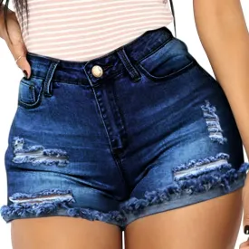 vanberfia Women's Stretchy Denim Mid Rise Jean Shorts with Pockets