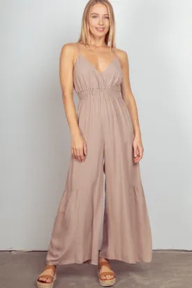 VERY J Sleeveless Ruched Wide Leg Jumpsuit