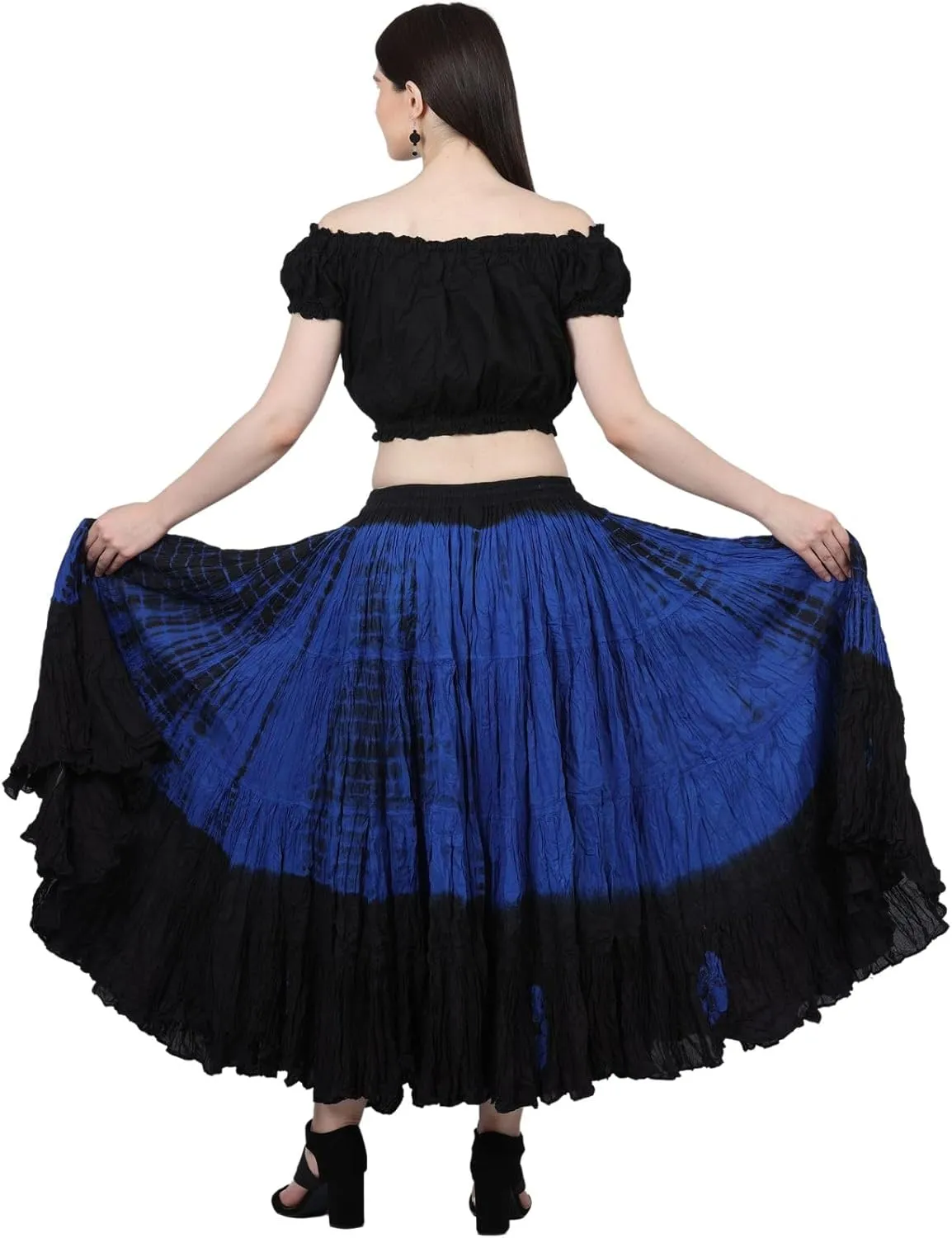 Wevez Women's 25 Yard Casual High Waist Long Maxi Skirt with Elastic Waistband Flared Cotton Skirts for Women
