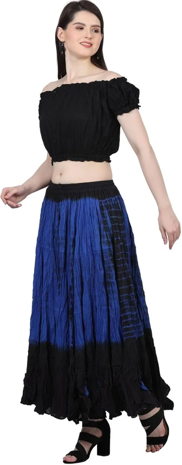 Wevez Women's 25 Yard Casual High Waist Long Maxi Skirt with Elastic Waistband Flared Cotton Skirts for Women