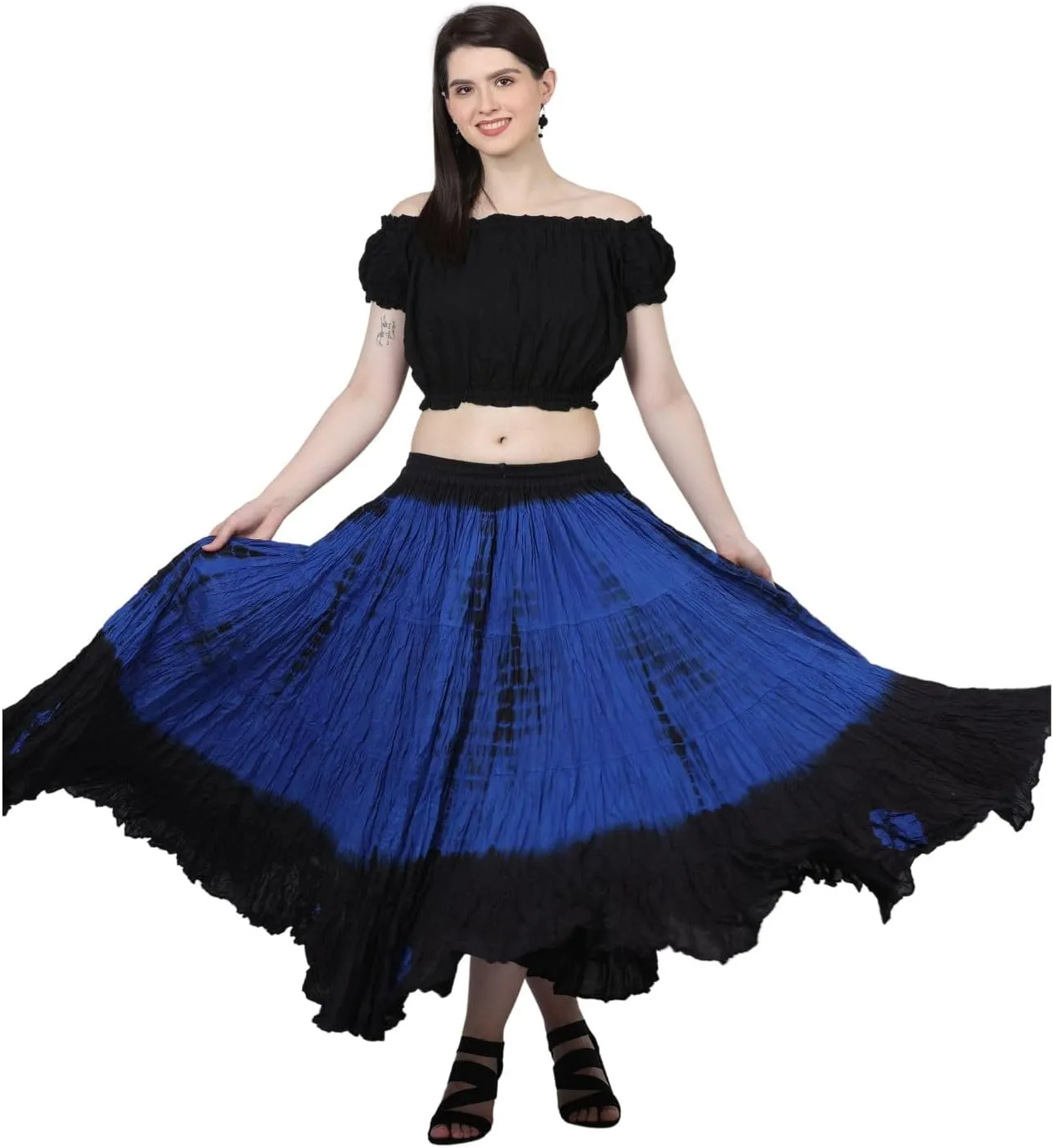 Wevez Women's 25 Yard Casual High Waist Long Maxi Skirt with Elastic Waistband Flared Cotton Skirts for Women