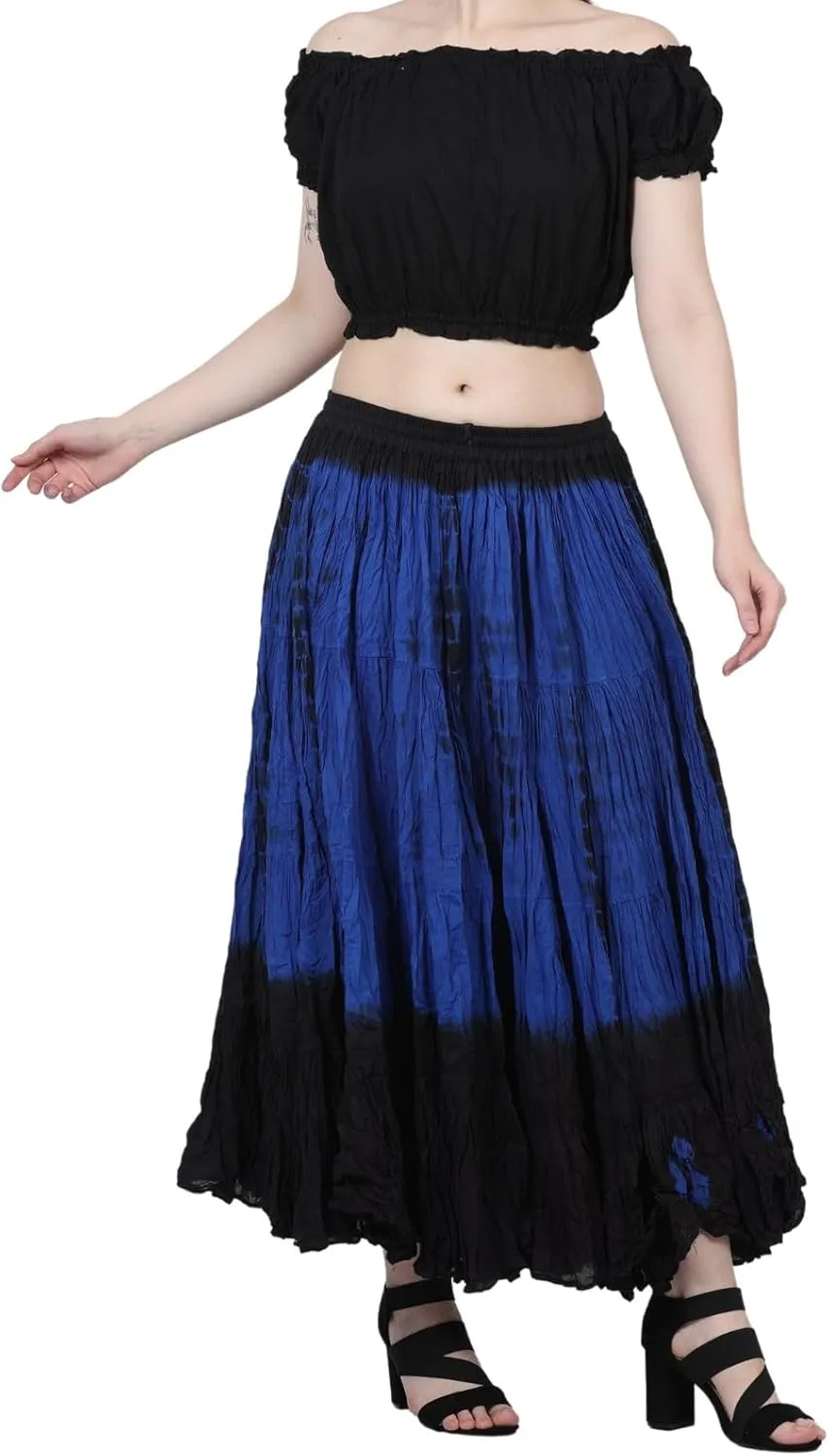 Wevez Women's 25 Yard Casual High Waist Long Maxi Skirt with Elastic Waistband Flared Cotton Skirts for Women