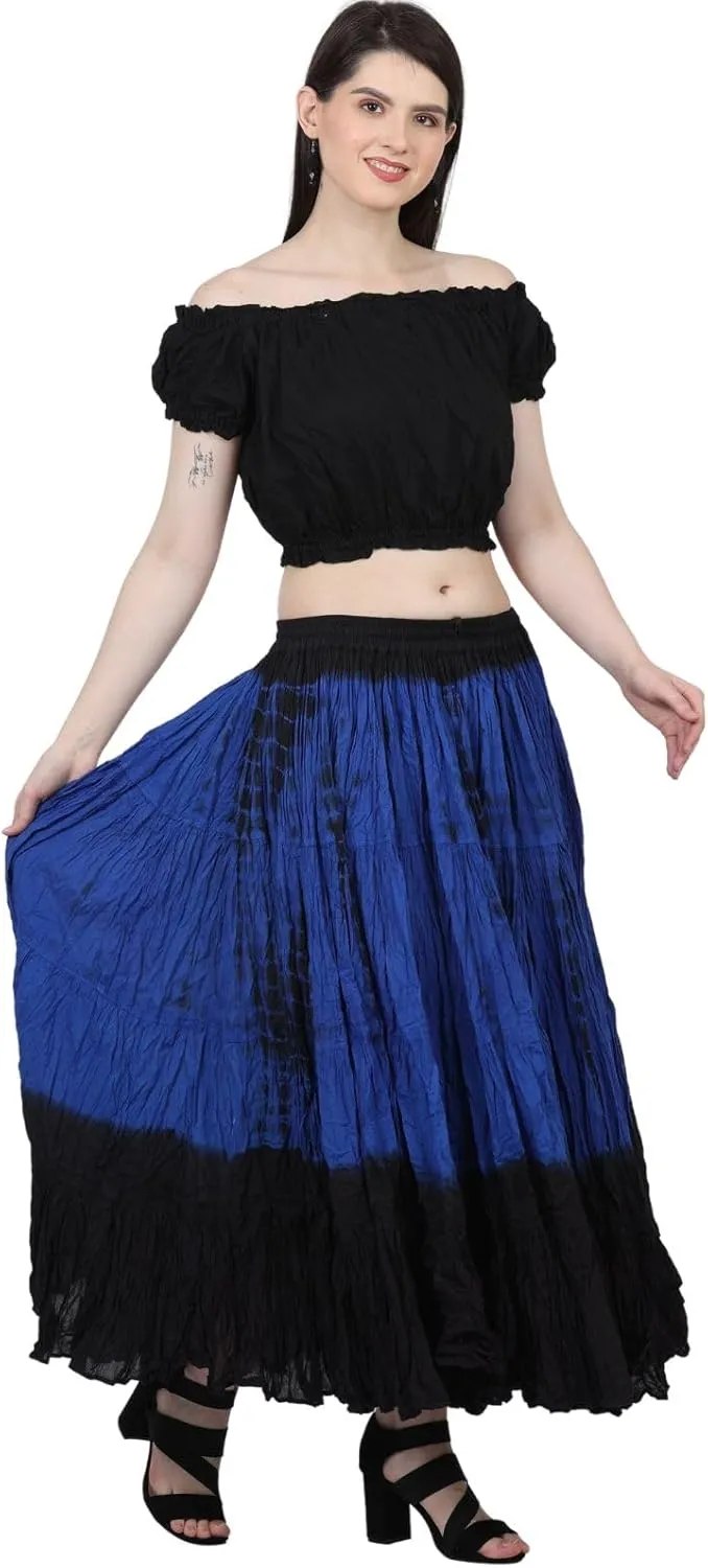 Wevez Women's 25 Yard Casual High Waist Long Maxi Skirt with Elastic Waistband Flared Cotton Skirts for Women