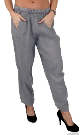 Women 100% Pure Linen Relaxed Fit Breathable Pants w/ Side Pockets