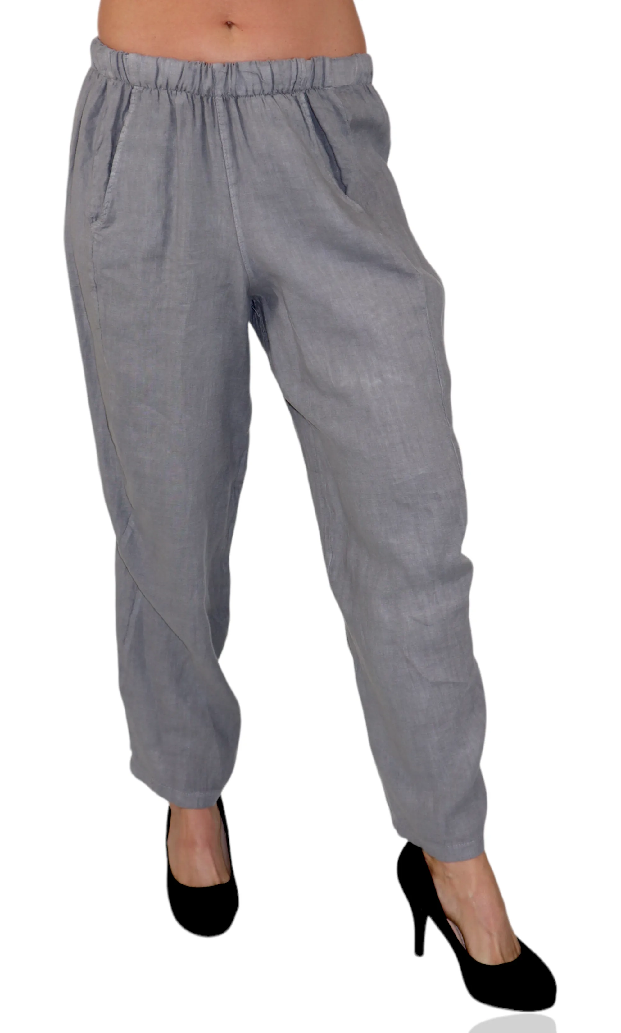 Women 100% Pure Linen Relaxed Fit Breathable Pants w/ Side Pockets