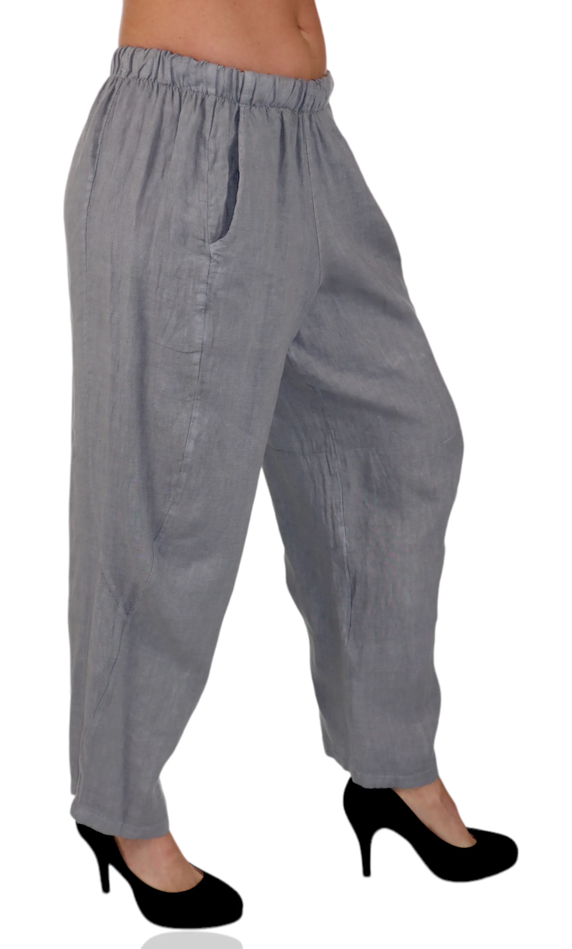 Women 100% Pure Linen Relaxed Fit Breathable Pants w/ Side Pockets