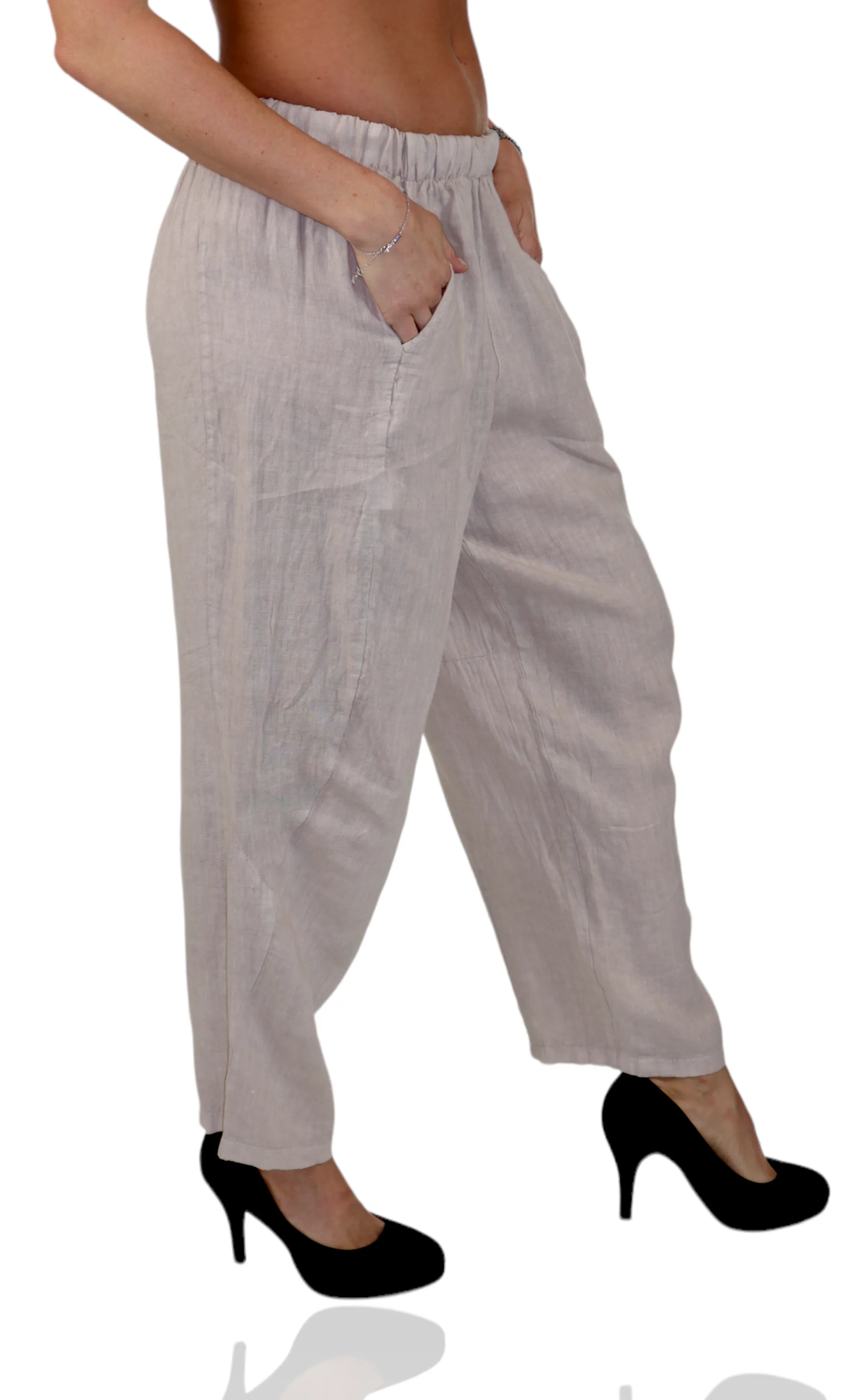 Women 100% Pure Linen Relaxed Fit Breathable Pants w/ Side Pockets