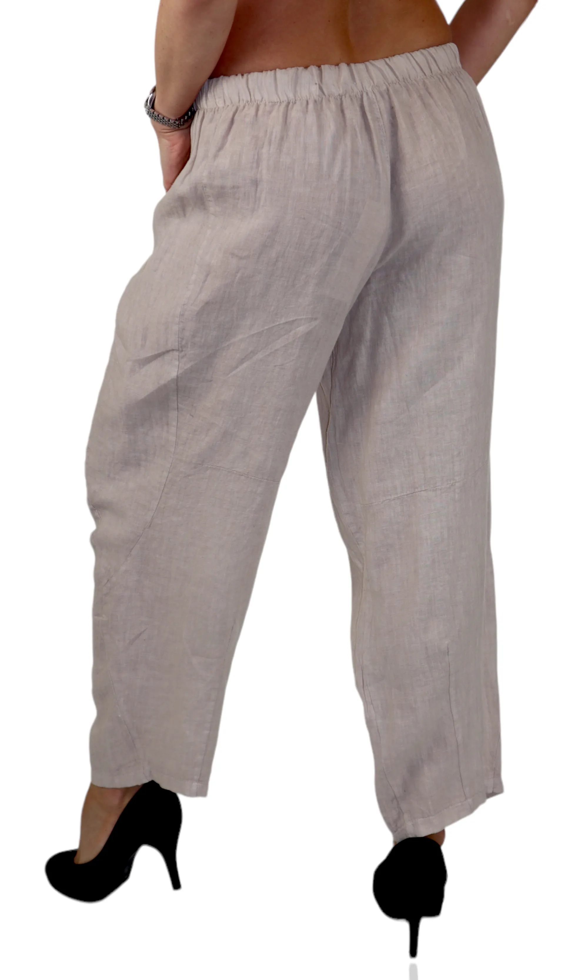 Women 100% Pure Linen Relaxed Fit Breathable Pants w/ Side Pockets