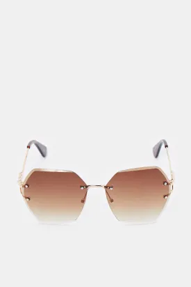 Women Gold Hexagonal Oversized Sunglasses