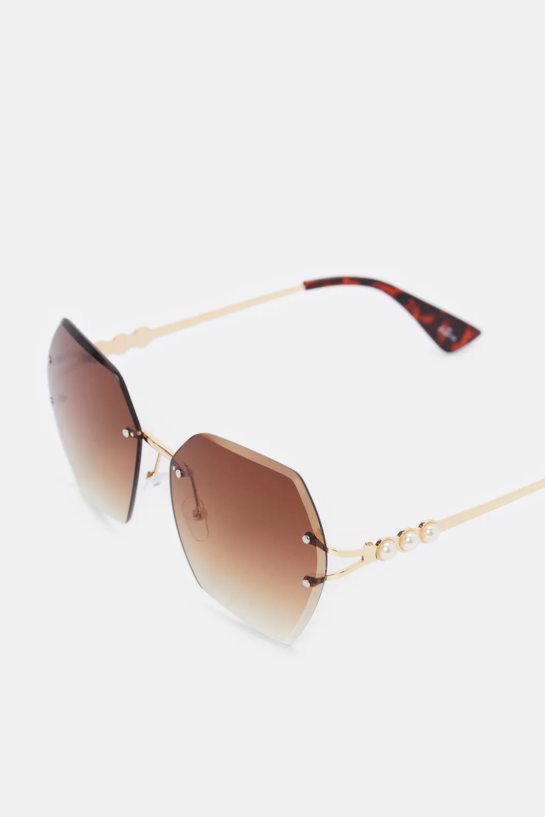 Women Gold Hexagonal Oversized Sunglasses