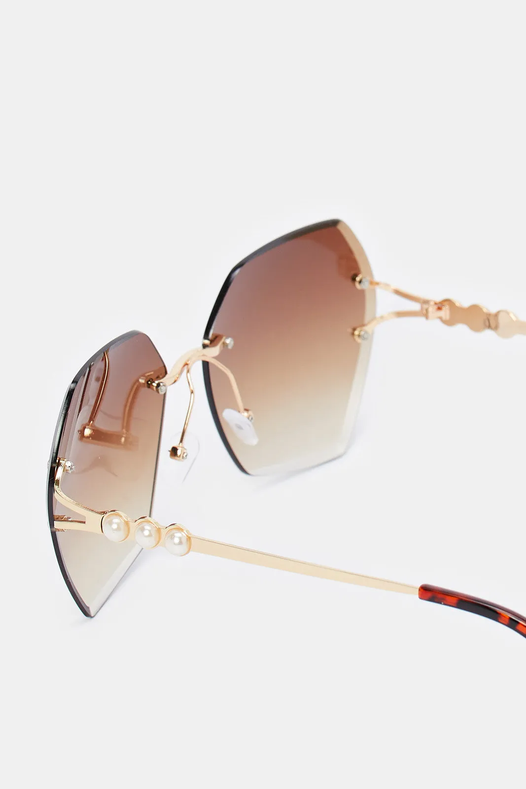 Women Gold Hexagonal Oversized Sunglasses