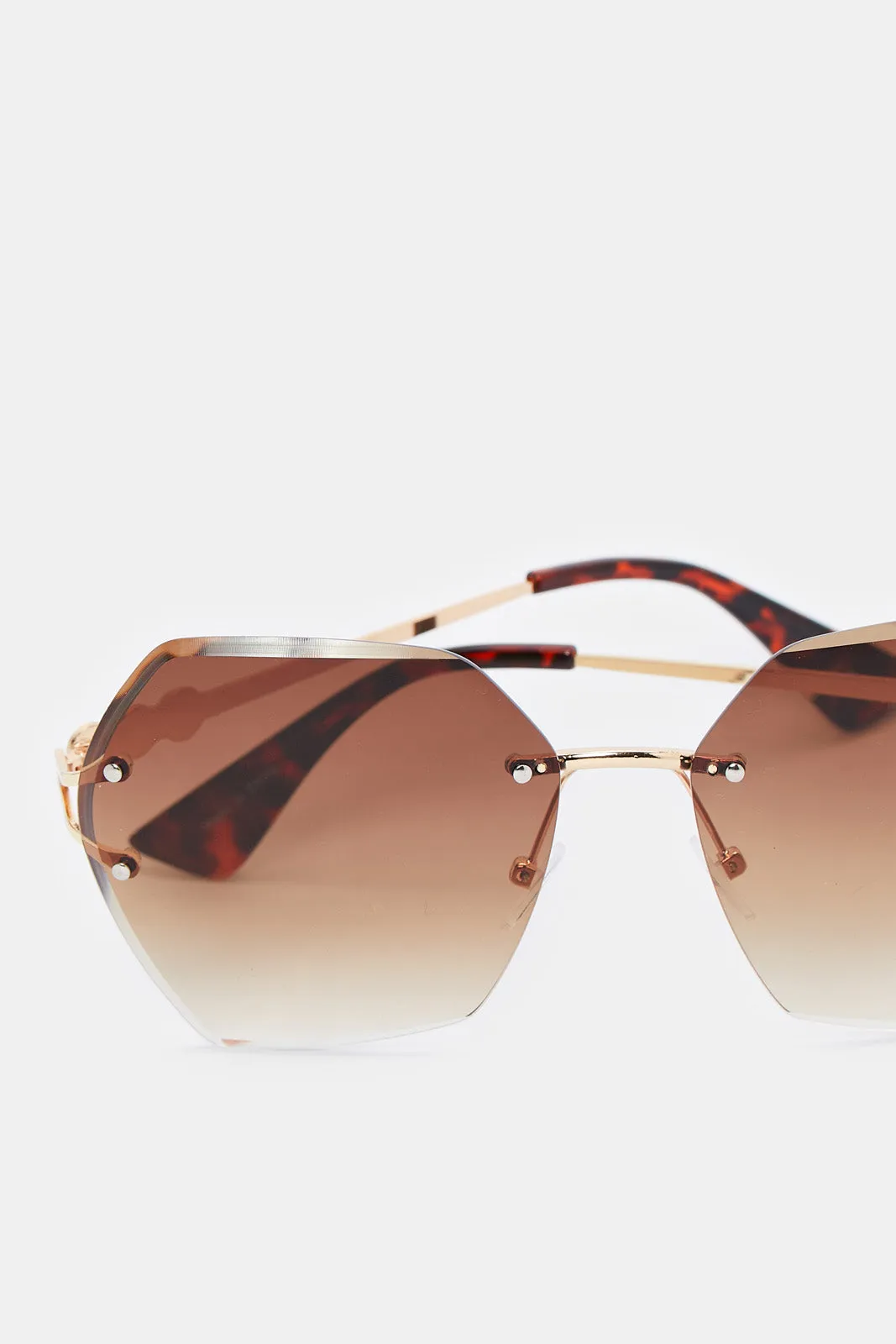 Women Gold Hexagonal Oversized Sunglasses