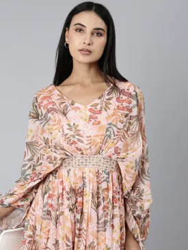 Women Peach Floral Maxi Dress