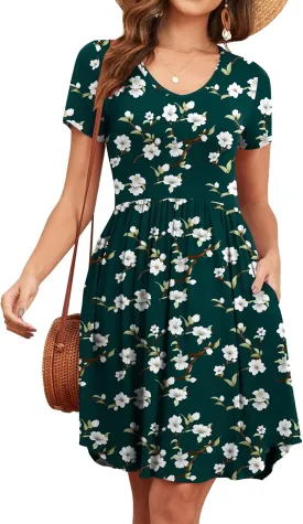 Women's 2025 Summer Short Sleeve Dresses Casual Loose Fit Swing T Shirt Dress V Neck Sundress with Pockets