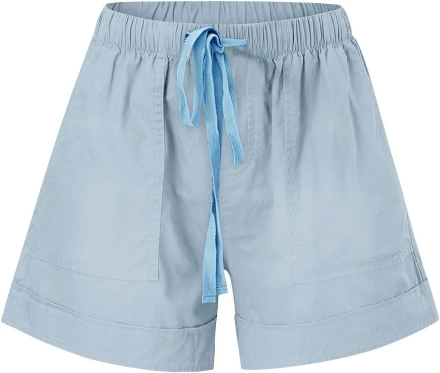 Women's Casual Elastic Waist Shorts Summer Comfy Drawstring Short Pants Lightweight Solid Color Shorts with Pockets