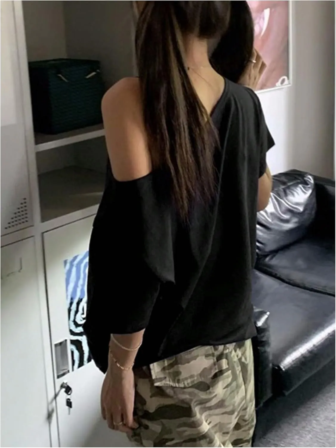 Women's Off The Shoulder Tops Letter Print Oversized Graphic Tees Vintage Y2k 90s Outfits Trendy