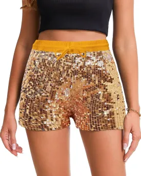 Womens Sequins Shorts A Line High Waist Elastic Sparkly Night-Out Shorts Clubwear Party Short