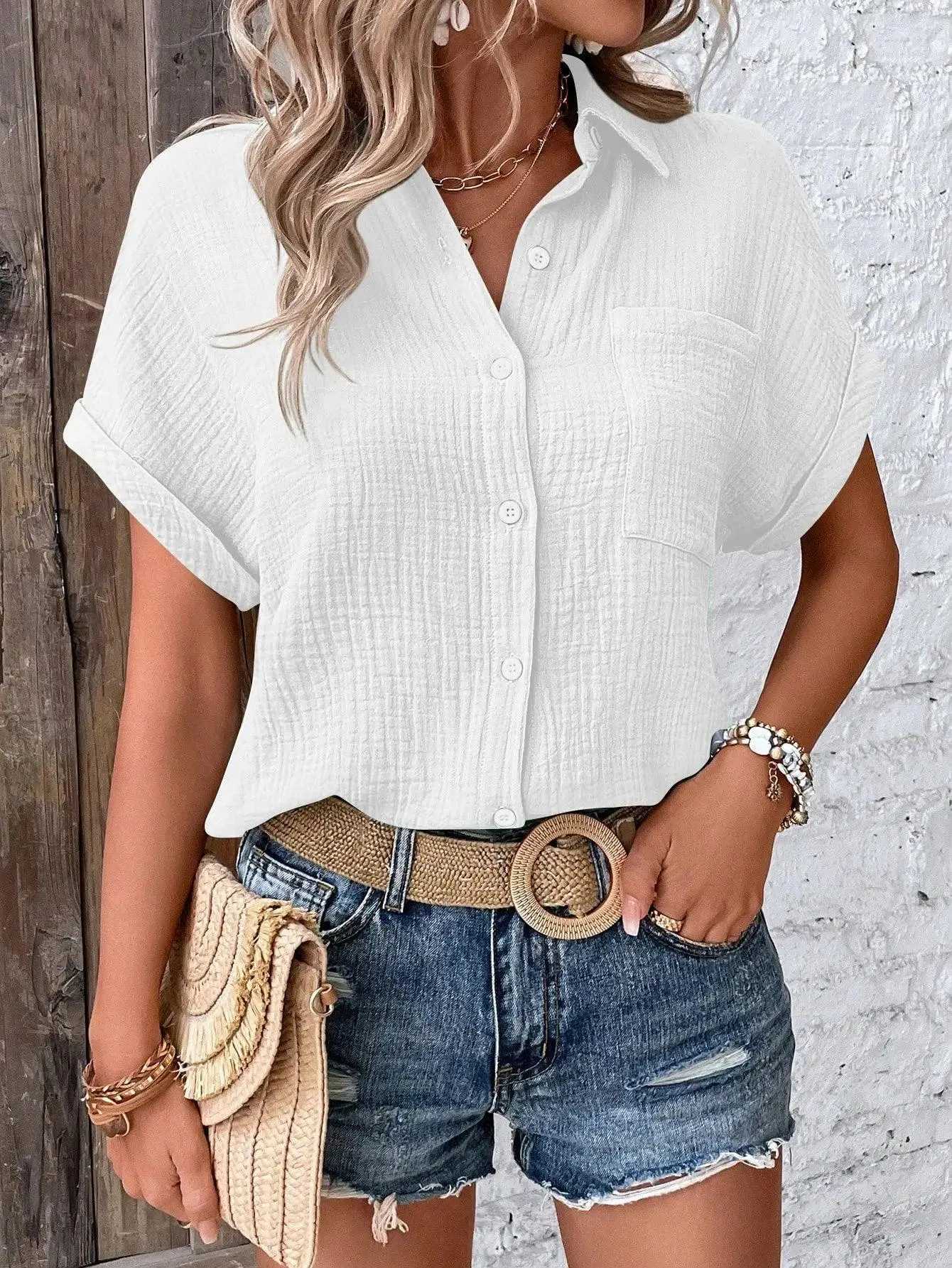 Women's Sleeve Button Shirt