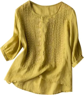 Womens Tops 2025 3/4 Sleeve Tunic Tops Casual Peplum Flowy Shirts Oversized Linen Boho Blouses Beach Vacation Blouse