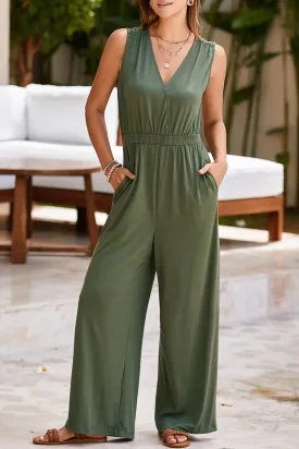 Wrapped V-Neck Wide Leg Jumpsuit