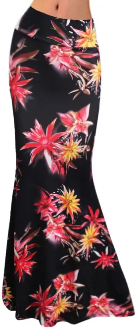 Xixiuly Women's Flower Print Fold Over Skirt High Waist Maxi Skirt Summer Beach Long Skirt