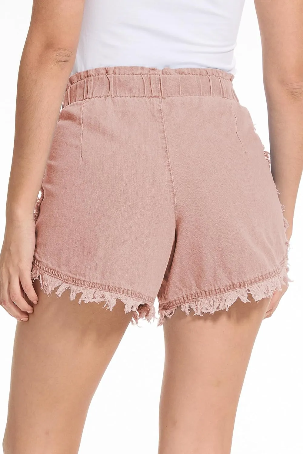 YOCUR Womens Cute Denim Ruffle Shorts Elastic High Waist Loose Pleated Flowy Fringe Tassel Button Zip up Pocket Shorts
